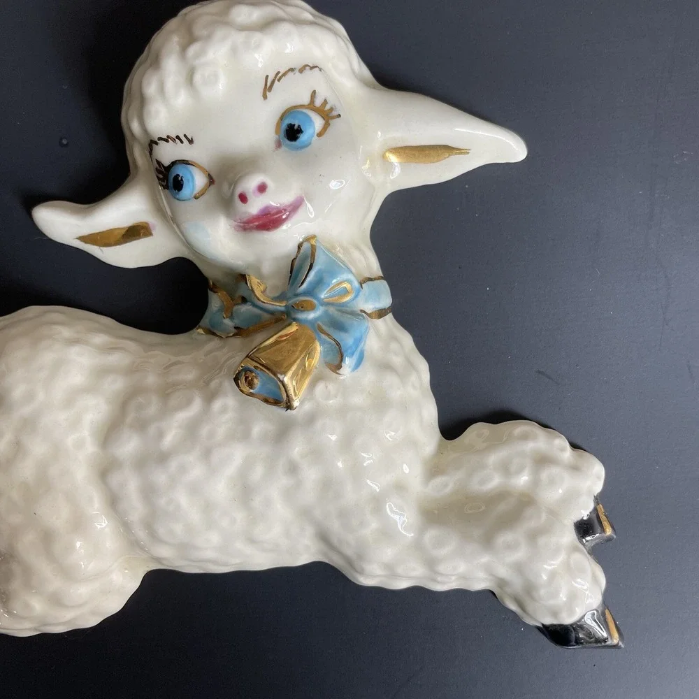 Vtg Nursery Rhyme Little Bo Peep With Her Sheep Ceramic Wall Plaque Hand Painted